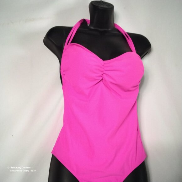 Hot Pink 1 Pc. Swimsuit Lace-up Back Sweetheart Front High Thighs Jr. Various - Picture 4 of 5